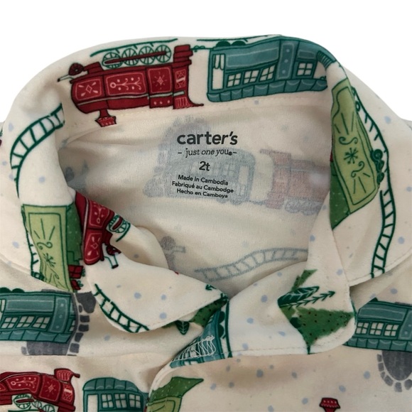 🆕 Carter’s Just One You Soft Fleece Pajama Set Christmas Trains Trees Cosy Sz 2T - Picture 3 of 6